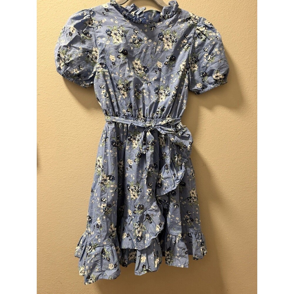 Janie and Jack Blue Floral Wrap Dress Size 14